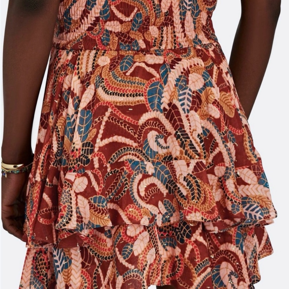 A.L.C. Vera Ruffles Silk Chiffon Floral Paisley Print Mini Skirt Maroon Size 2 - Picture 2 of 12